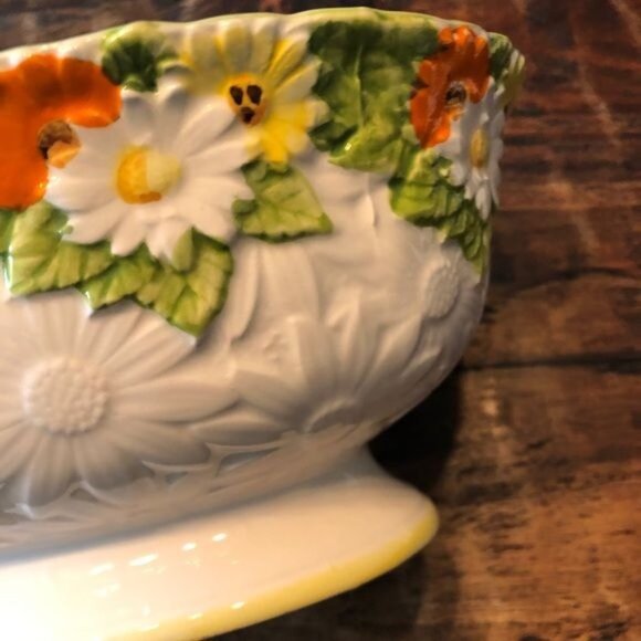 Vintage Lefton Oval Daisy Bowl Orange/Yellow/White - Picture 3 of 12
